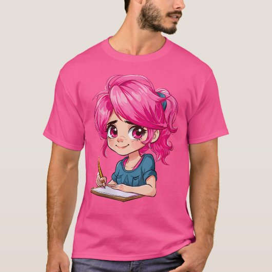 Vrouwen anime en schetsen anime meisje schetsen t-shirt (Voorkant)