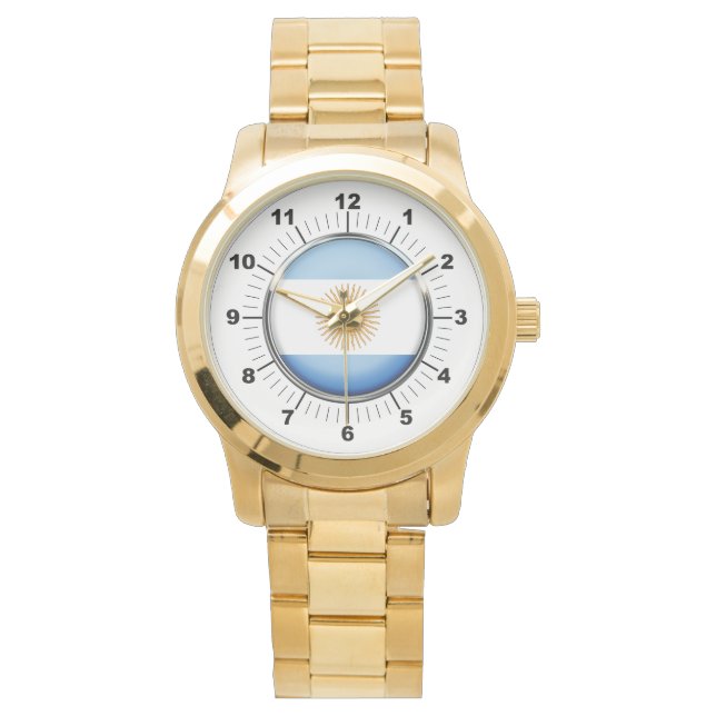 Vrouwen Argentinië Vlag Oversized Gold Watch Horloge (Voorkant)