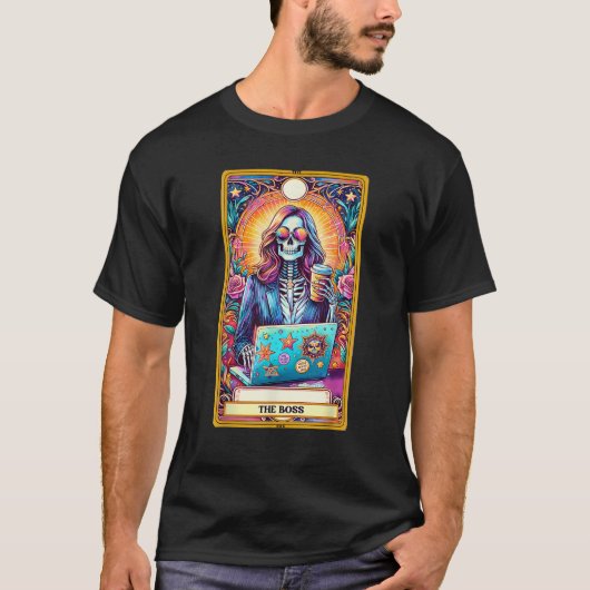 Vrouwen Baas Tarot Kaart Skelet Werk Hustle Leader T-shirt (Voorkant)