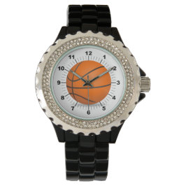 Vrouwen Basketbal Rhinestone Zwart emaille horloge