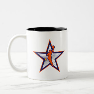 Vrouwen Basketbal Star Silhouette Logo Design" Tweekleurige Koffiemok