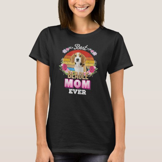 Vrouwen Best Dog Mam Ever Beagle Floral Retro T-shirt (Voorkant)