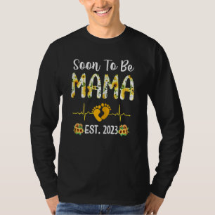 Vrouwen Binnenkort Mama 2023 Zonnebloem Nieuw Mama T-shirt
