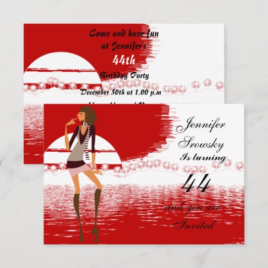 Vrouwen Birthday Party red Kaart (Voorkant / Achterkant)