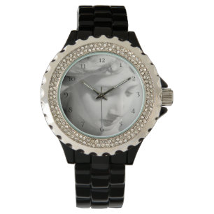 *~* Vrouwen Black Bradelet Beauful Marble Angel Horloge