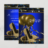 Vrouwen Blauw en Goud Hoge Heel RSVP (Voorkant / Achterkant)