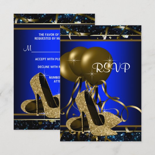 Vrouwen Blauw en Goud Hoge Heel RSVP (Voorkant / Achterkant)