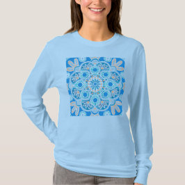 Vrouwen blauw lange mouw tegel patroon T- Shirt