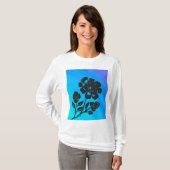 Vrouwen Blauw Roos Silhouet Lange Mouw Shirt (Voorkant volledig)