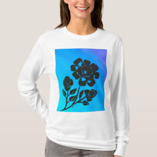 Vrouwen Blauw Roos Silhouet Lange Mouw Shirt