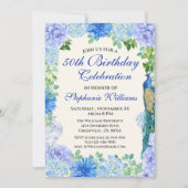 Vrouwen Blauwe Bloemen Grens 50ste Verjaardag Part Kaart (Voorkant)