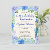Vrouwen Blauwe Bloemen Grens 50ste Verjaardag Part Kaart (Staand voorkant)
