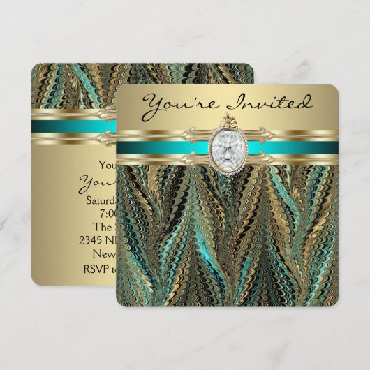 Vrouwen Blauwgroen blauw en gouden verjaardagsfees Kaart (Voorkant / Achterkant)