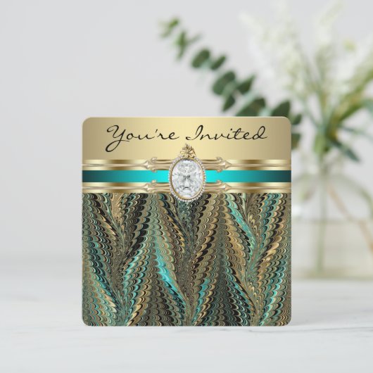 Vrouwen Blauwgroen blauw en gouden verjaardagsfees Kaart (Staand voorkant)