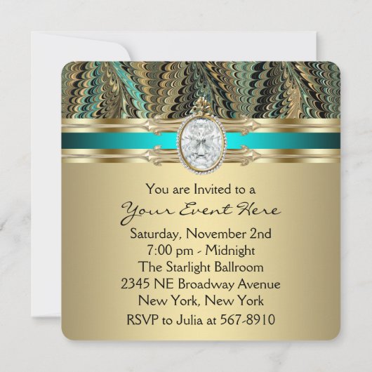 Vrouwen Blauwgroen blauw en gouden verjaardagsfees Kaart (Achterkant)