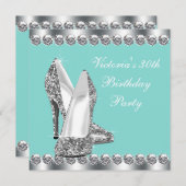 Vrouwen Blauwgroen Blue Birthday Party Kaart (Voorkant / Achterkant)