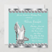 Vrouwen Blauwgroen Blue Birthday Party Kaart (Achterkant)