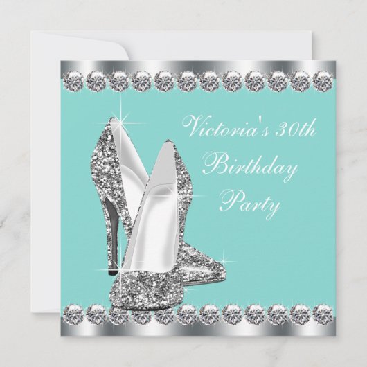 Vrouwen Blauwgroen Blue Birthday Party Kaart (Voorkant)