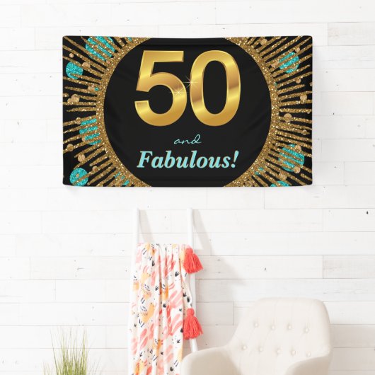 Vrouwen Blauwgroen gouden 50ste verjaardag banner (Insitu)