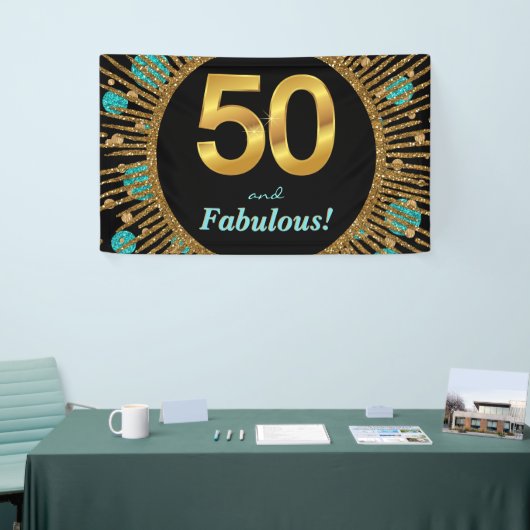 Vrouwen Blauwgroen gouden 50ste verjaardag banner (Beurs)