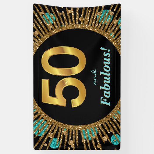 Vrouwen Blauwgroen gouden 50ste verjaardag banner (Verticaal)