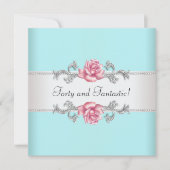 Vrouwen Blauwgroen Roze Rozen Elegant 40ste verjaa Kaart (Voorkant)