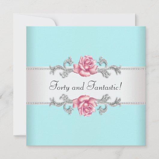 Vrouwen Blauwgroen Roze Rozen Elegant 40ste verjaa Kaart (Voorkant)