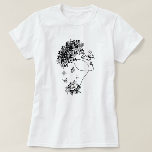 Vrouwen Bloem Donker Vlinder Gezicht Portret  T-shirt (Design voorkant)