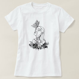 Vrouwen Bloem Donkere Vlinder Gezicht Portret Kuns T-shirt
