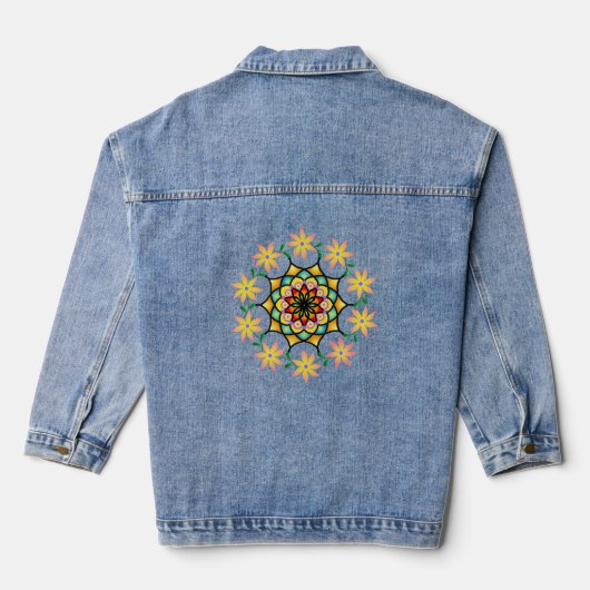 Vrouwen Bloem Mandala Denim Jas Jacket (Achterkant)
