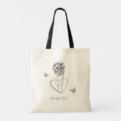 Vrouwen Bloem Vlinder Gezicht Portret Mooi Tote Bag (Achterkant)