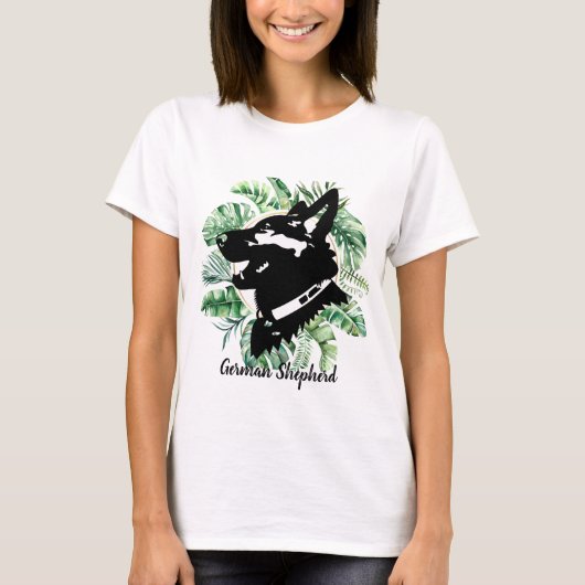 Vrouwen Bloemen Duitse Herder T-shirt (Voorkant)