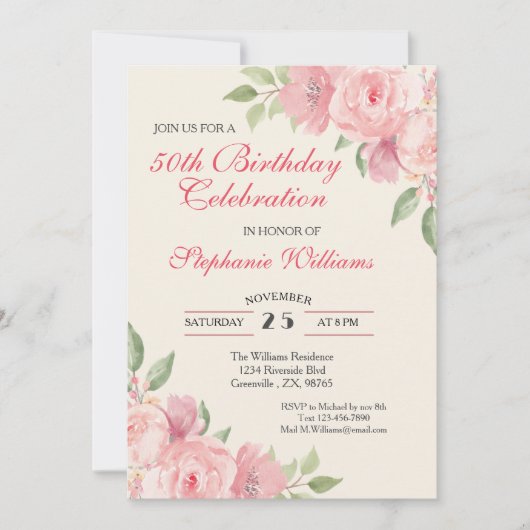 Vrouwen Bloemen Elegant Roos 50ste Verjaardag Part Kaart