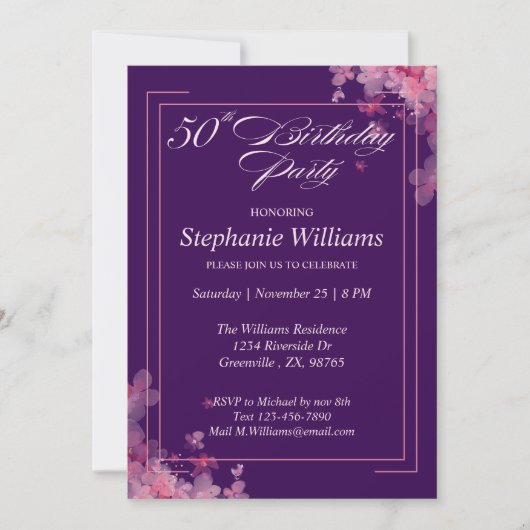 Vrouwen Bloemen Modern Elegant 50ste Verjaardag Pa Kaart (Voorkant)