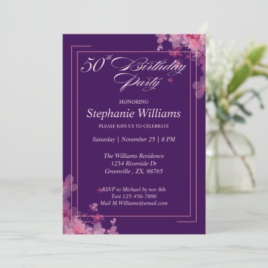 Vrouwen Bloemen Modern Elegant 50ste Verjaardag Pa Kaart (Staand voorkant)