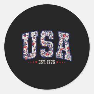 Vrouwen Bloemen USA EST 1776 Girly 4th of July Ame Ronde Sticker