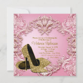 Vrouwen Blush Roze Gouden Schoen Verjaardagsfeest Kaart (Voorkant)