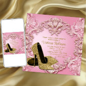 Vrouwen Blush Roze Gouden Schoen Verjaardagsfeest Kaart