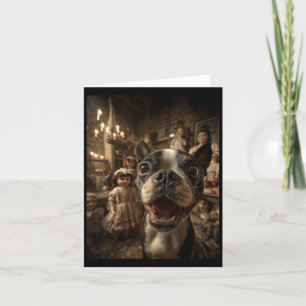 Vrouwen Boston Terrier selfie met Y-poppen griezel Kaart