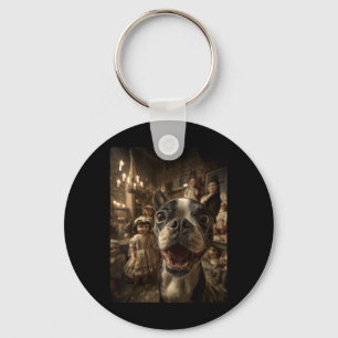 Vrouwen Boston Terrier selfie met Y-poppen griezel Sleutelhanger
