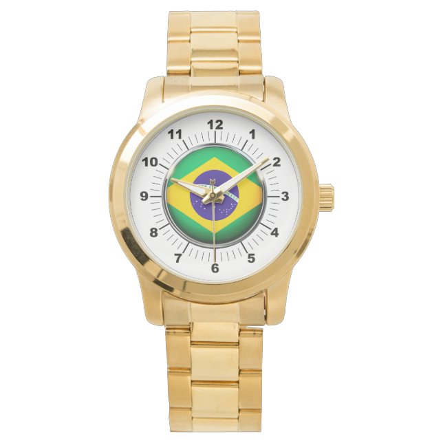 Vrouwen Brazilië Vlag Oversized gouden horloge (Voorkant)