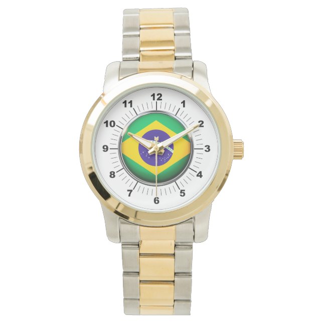 Vrouwen Brazilië Vlag Oversized Two-Tone Horloge (Voorkant)