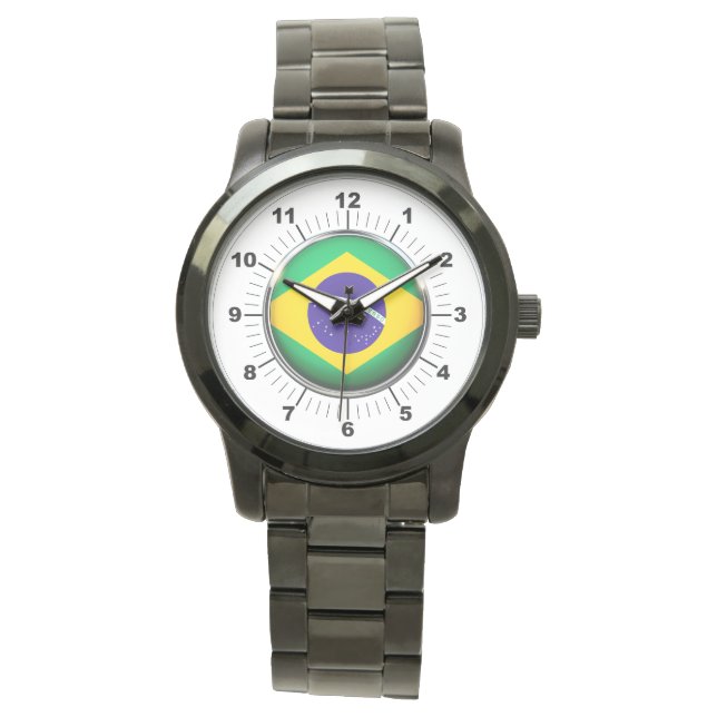 Vrouwen Brazilië Vlag Oversized zwart horloge (Voorkant)