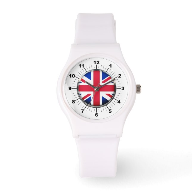 Vrouwen Britse vlag Sportief Wit Silicon Horloge (Voorkant)