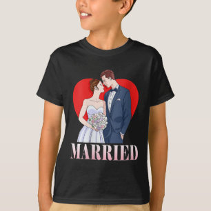 Vrouwen bruid en bruidegom gelukkige bruiloft getr t-shirt