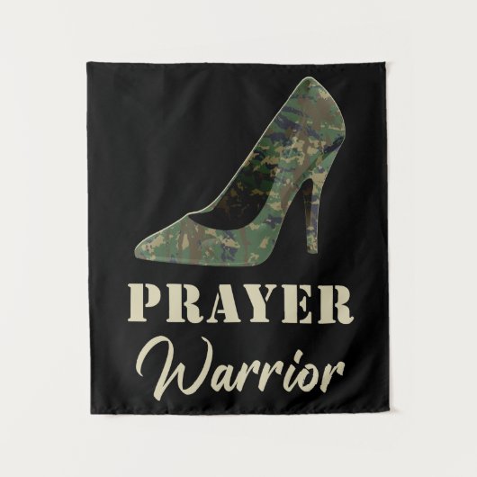 Vrouwen Camo Heels Prayer Warrior Faith Christelij Wandkleed (Voorkant)
