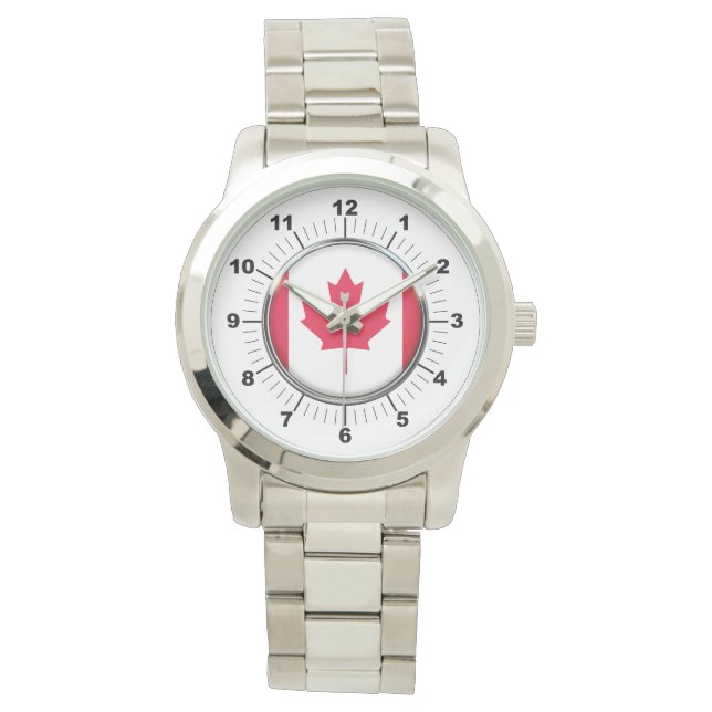 Vrouwen Canada Vlag Oversized zilveren horloge (Voorkant)