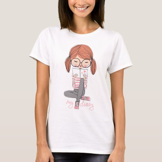 Vrouwen cartoon-meisje-illustratie- t-shirt (Voorkant)