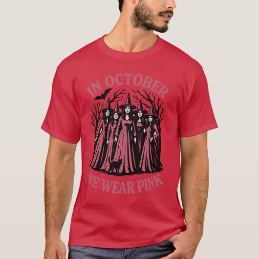 Vrouwen Casual Oktober We Draag Roze Heksenborst C T-shirt (Voorkant)