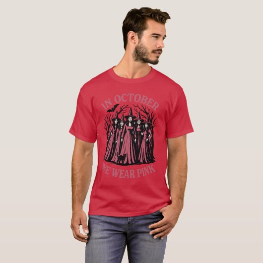 Vrouwen Casual Oktober We Draag Roze Heksenborst C T-shirt (Voorkant volledig)